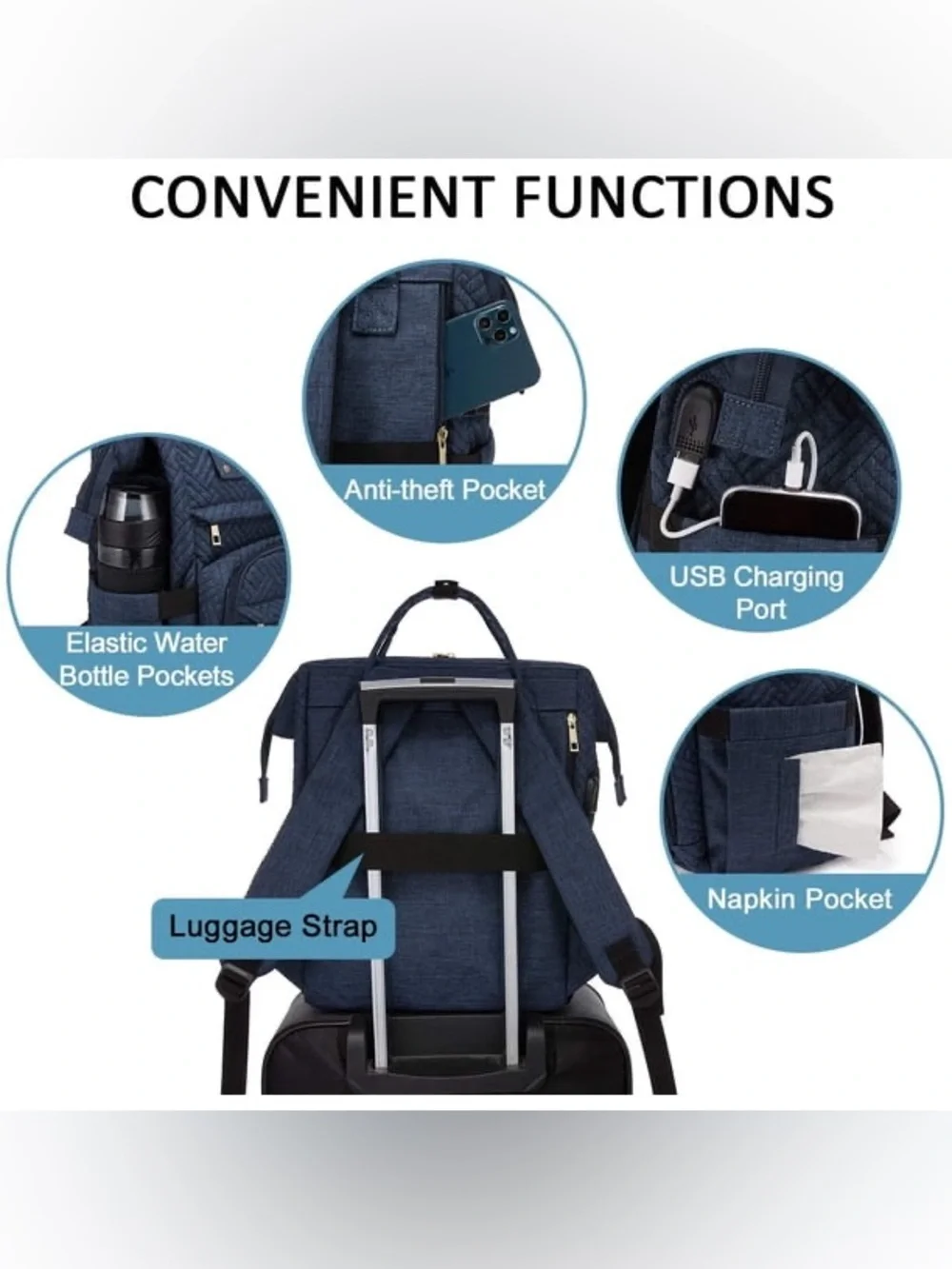 Lovevook Viola Ⅱ Laptop Backpack with Separate Laptop Compartment | Quilted Navy